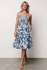Calina Midi Dress | Ivory + Blue Floral