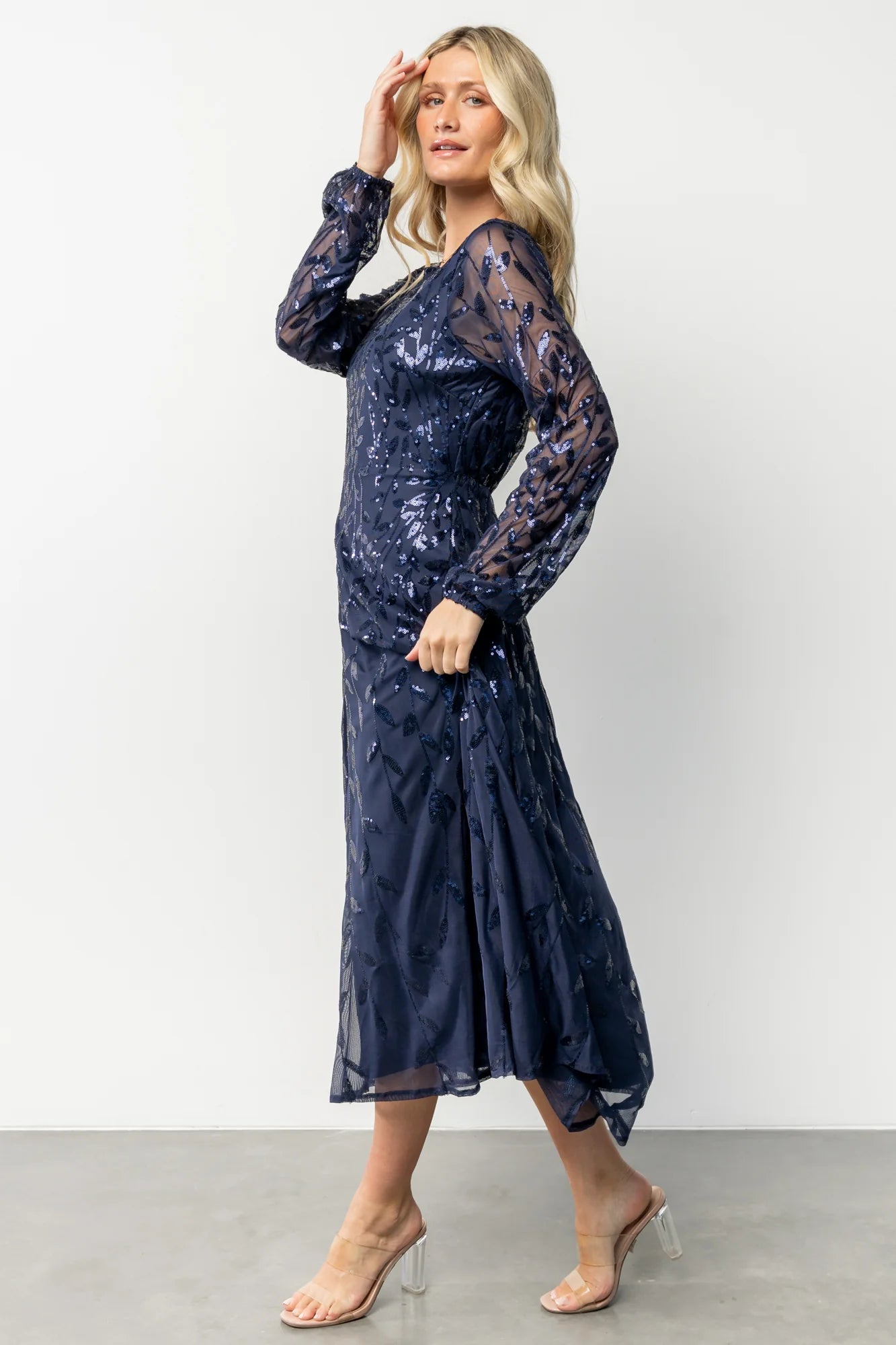 Kalla Sequin Midi Dress | Navy