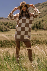 Mattie Checkered Sweater Dress | Taupe