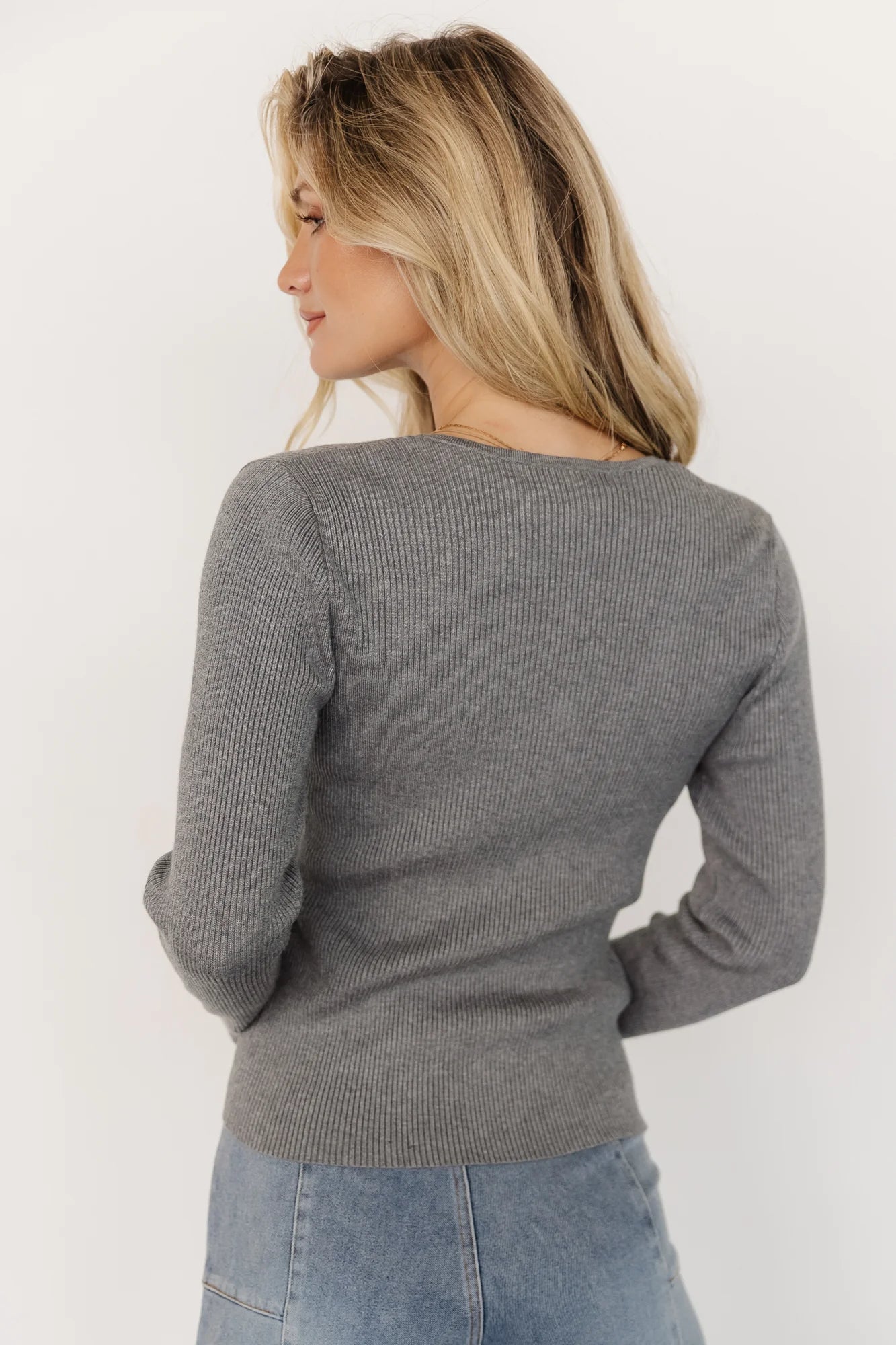Leo Ribbed Henley Top | Gray