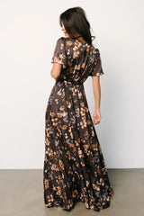 Agnes Satin Maxi Dress | Brown Floral