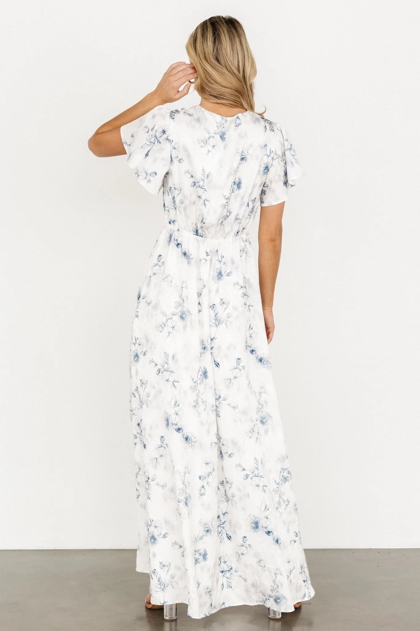 Carmen Maxi Dress | Off White + Blue Floral