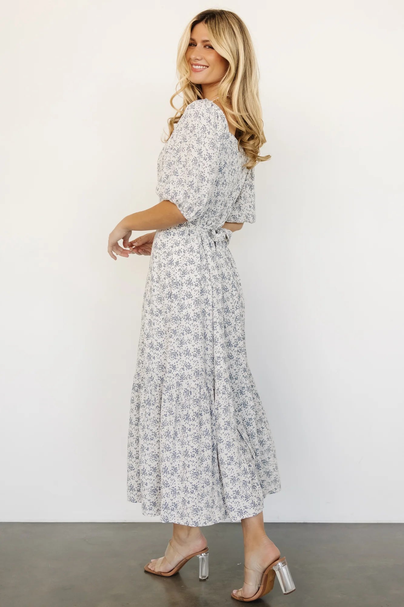 Elisabeth Button Dress | Off White + Blue Floral