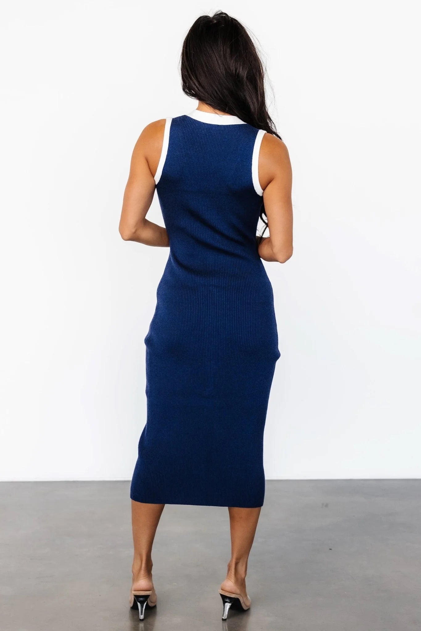 Coley Ribbed Button Dress | Navy + Off White
