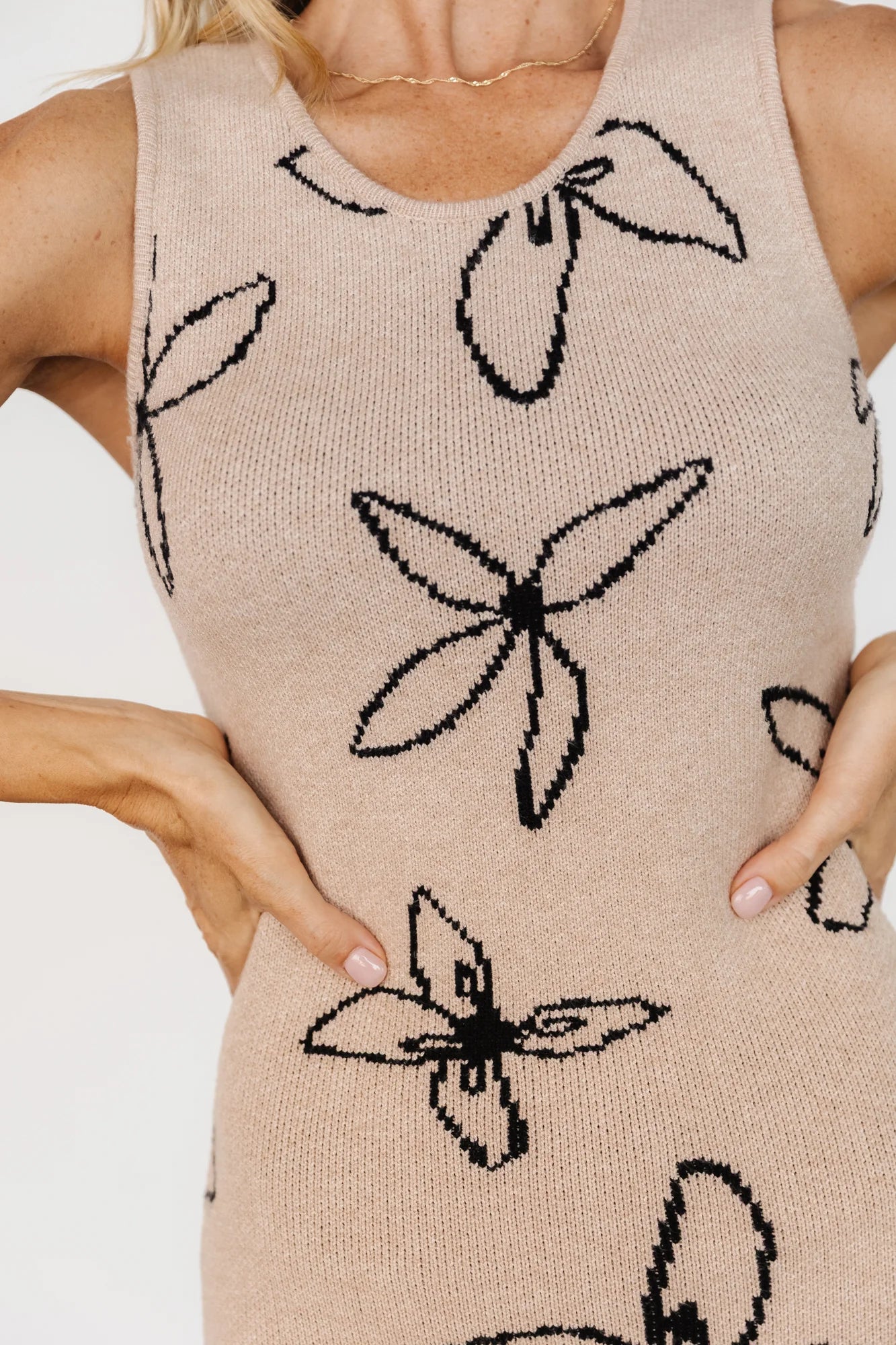 Katarina Sweater Dress | Beige + Black Floral