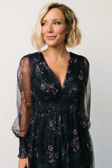 Layla Tulle Maxi Dress | Metallic Blue + Pink