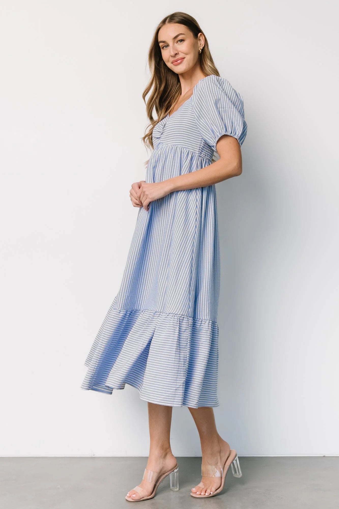 Poppy Midi Dress | Blue + Off White