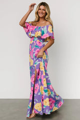 Talia Off Shoulder Maxi Dress | Purple Floral