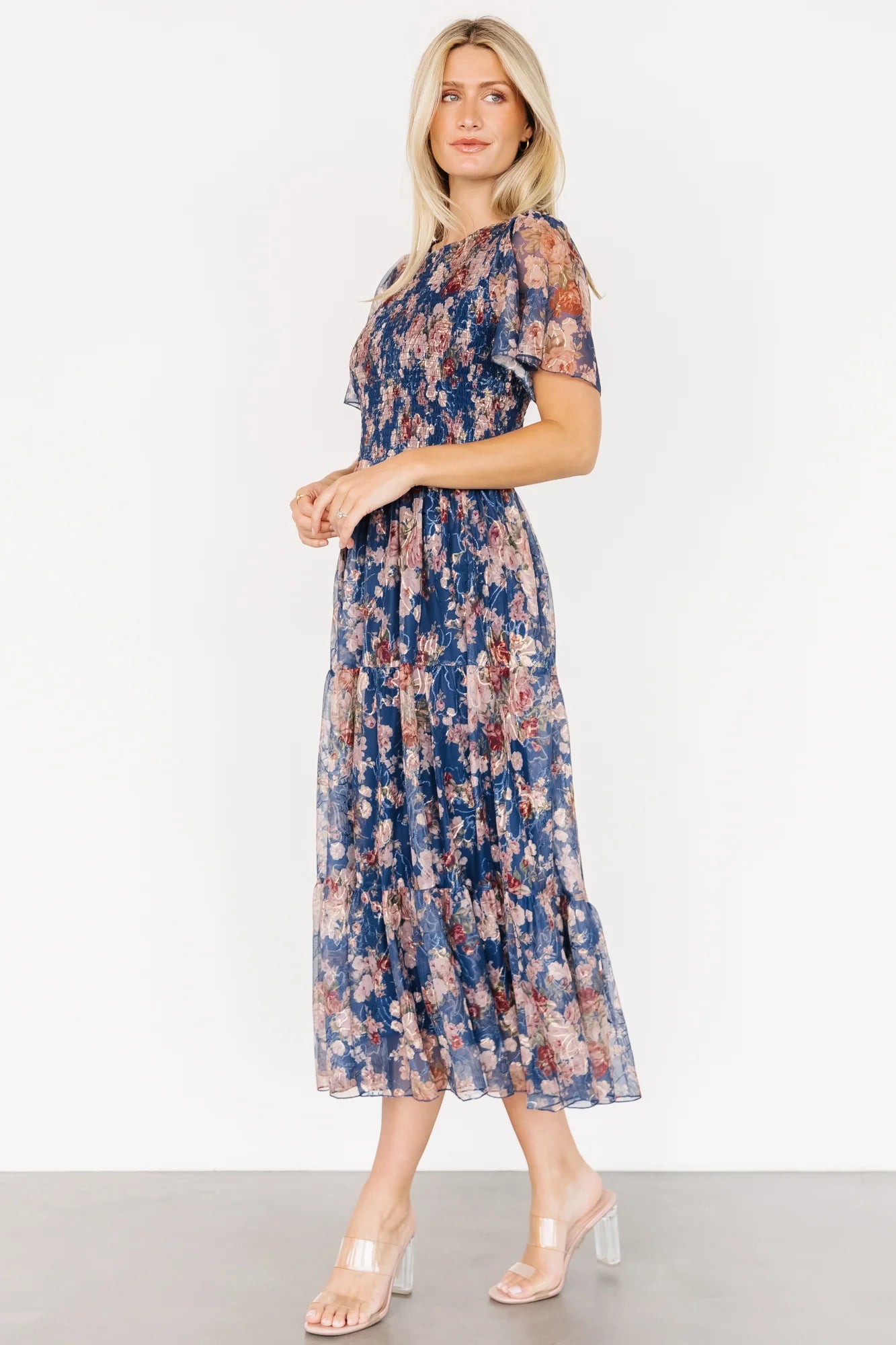 Mara Embroidered Tulle Dress | Dark Blue Multi Floral