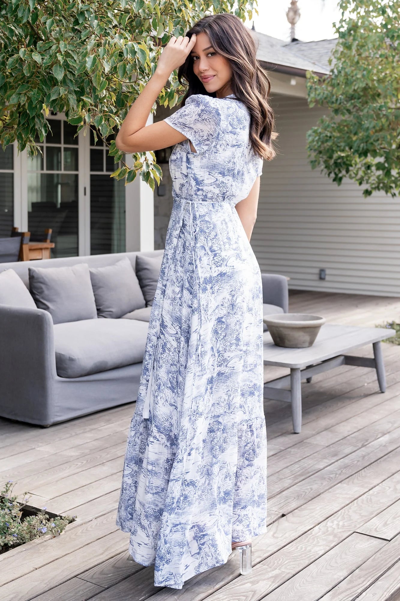 Dulce Wrap Maxi Dress | White + Blue Print