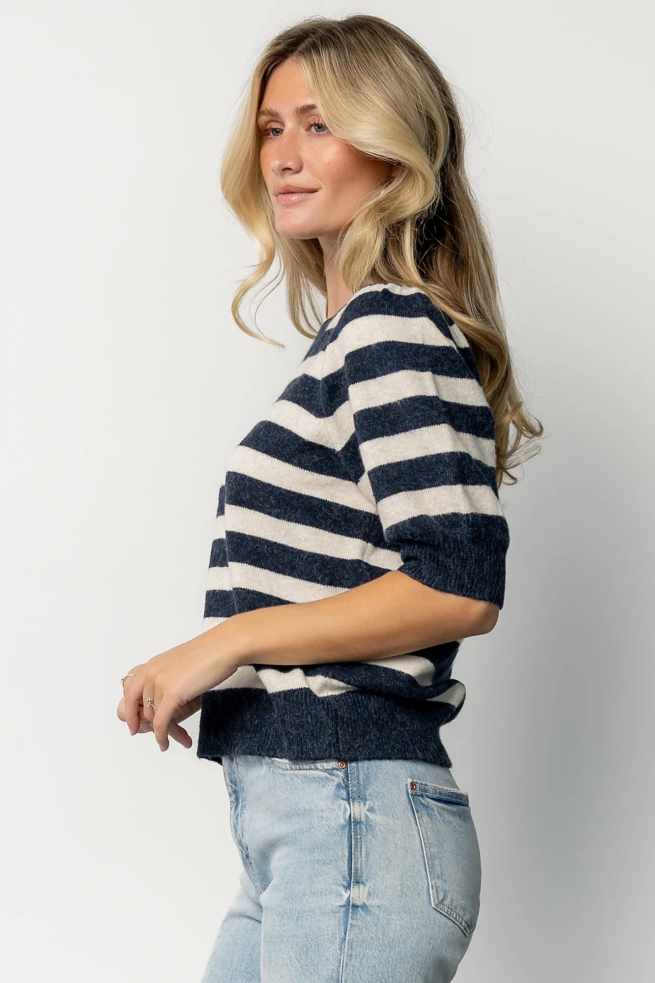 Keira Sweater Top | Navy + Ivory Stripe