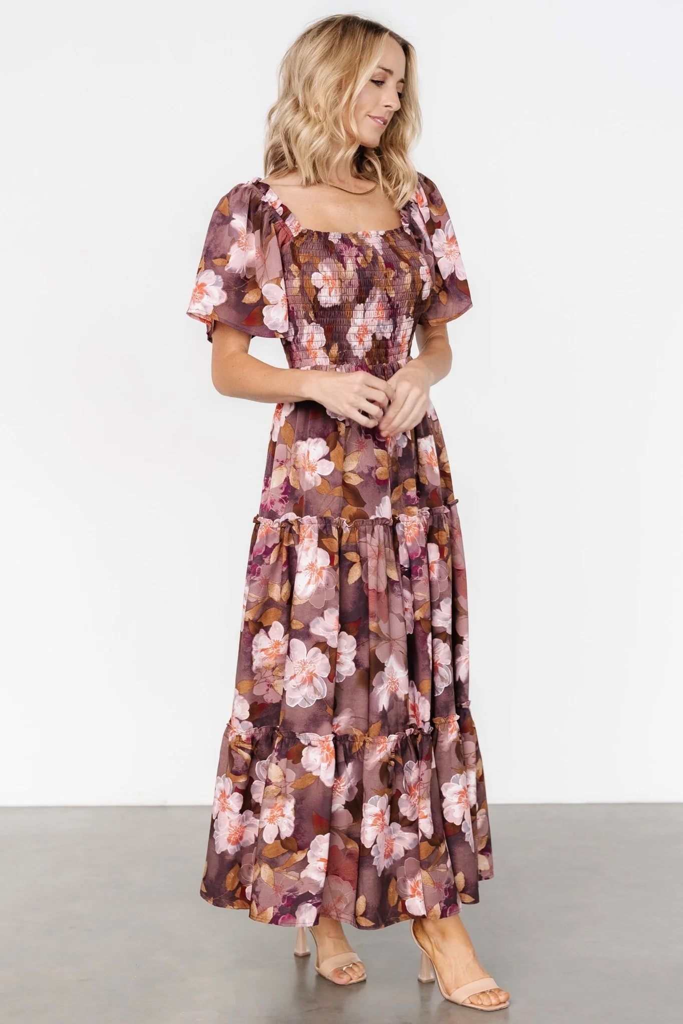 Southampton Smocked Maxi Dress | Brown Floral