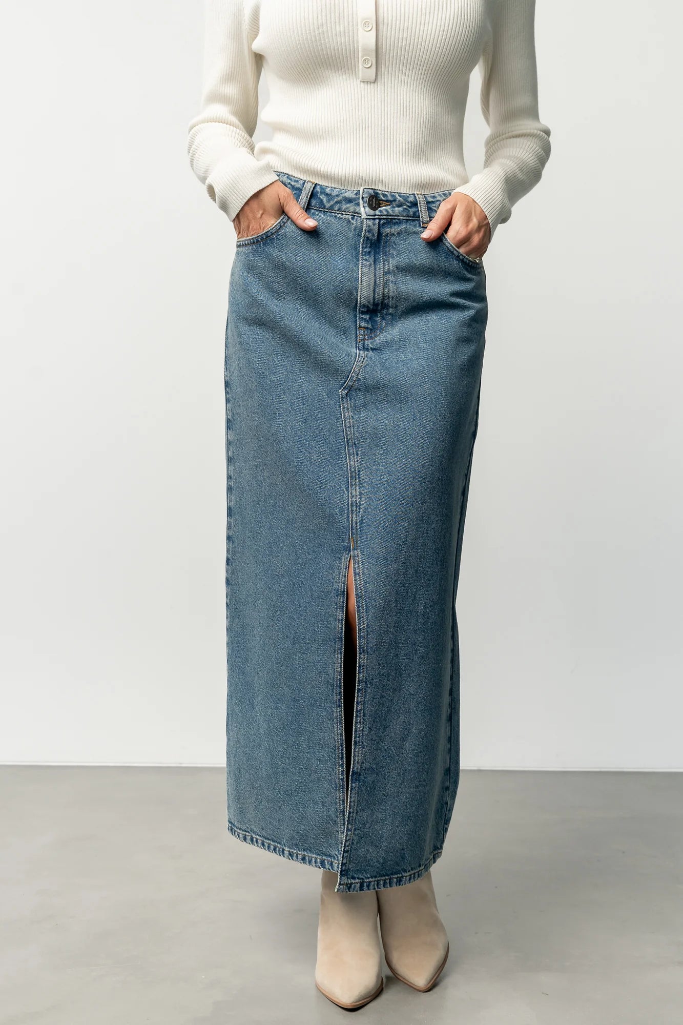 Aleksa Denim Midi Skirt | Medium Wash