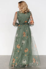 Layla Tulle Maxi Dress | Dusty Olive Floral