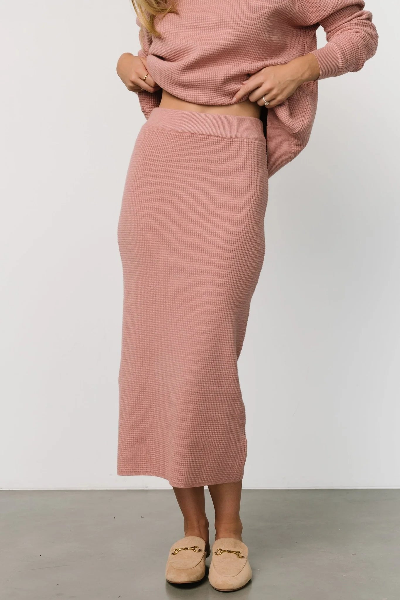 Carey Waffle Midi Skirt | Rose