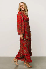Bowman Deep V Maxi Dress | Red Multi