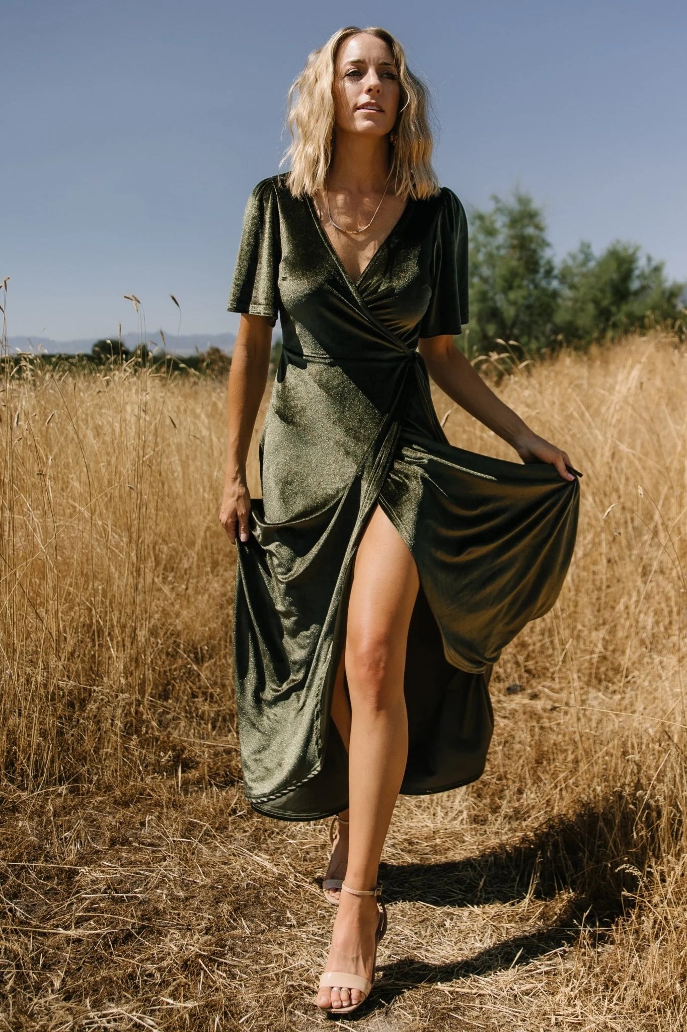 Katelyn Velvet Maxi Wrap Dress | Dark Olive
