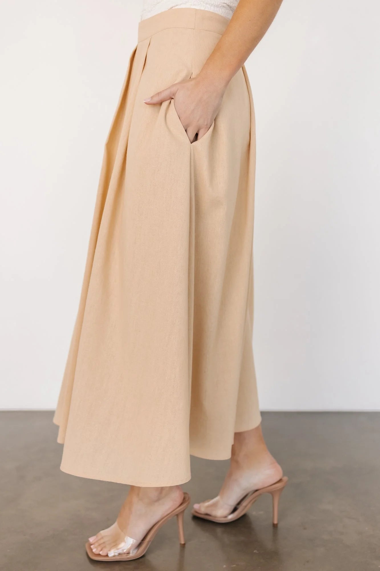 Katie Pleated Midi Skirt | Natural