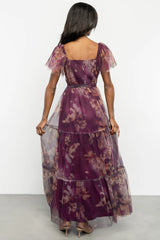 Nicola Tulle Maxi Dress | Aubergine Floral