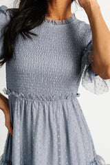 Lysandra Smocked Dot Dress | Dusty Slate