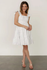 Suri Short Dress | Off White + Blue Floral