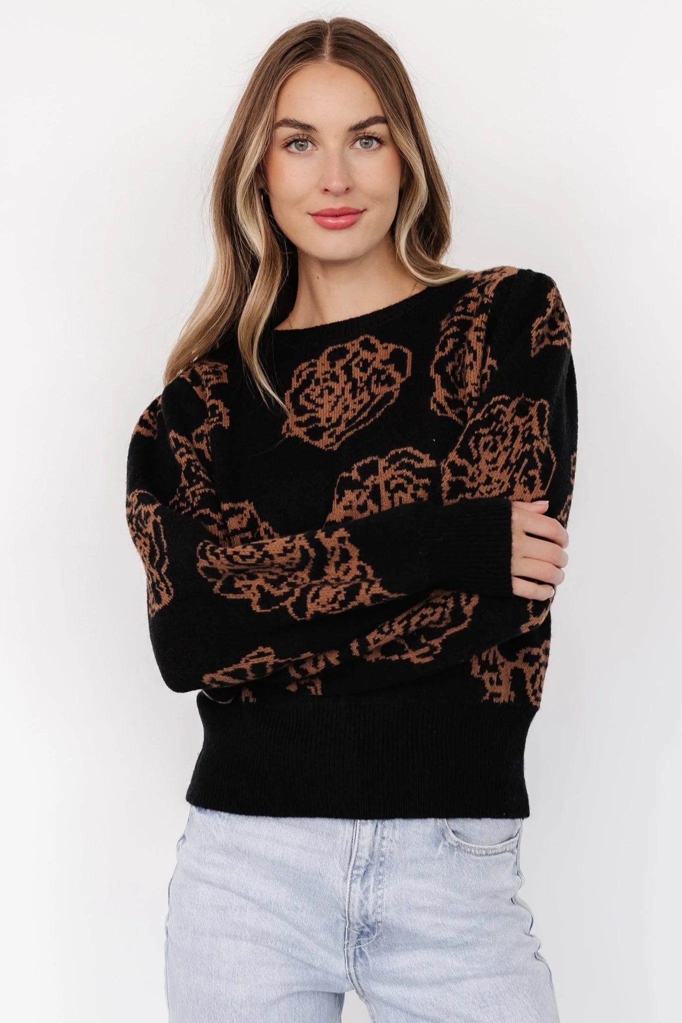Blake Floral Sweater | Black + Camel