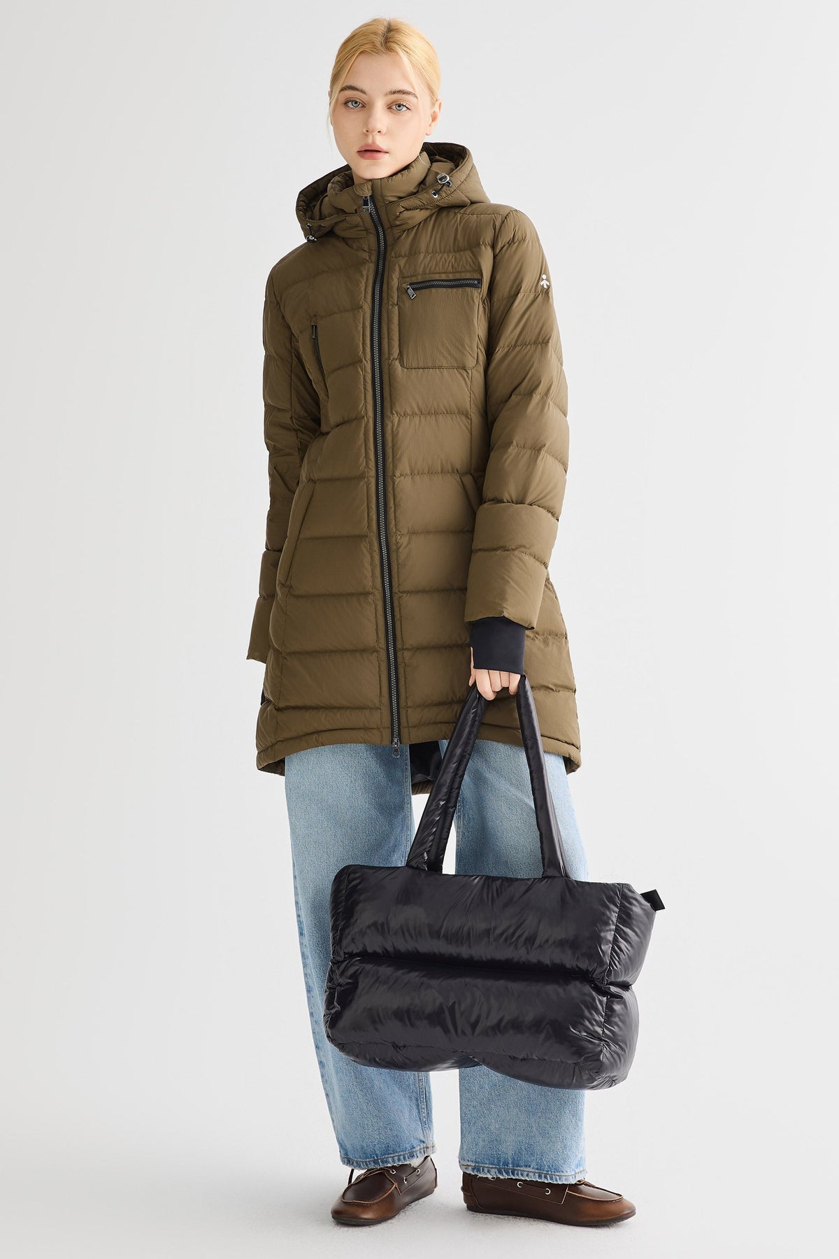 Slant Pocket Zip up Puffer Down Coat