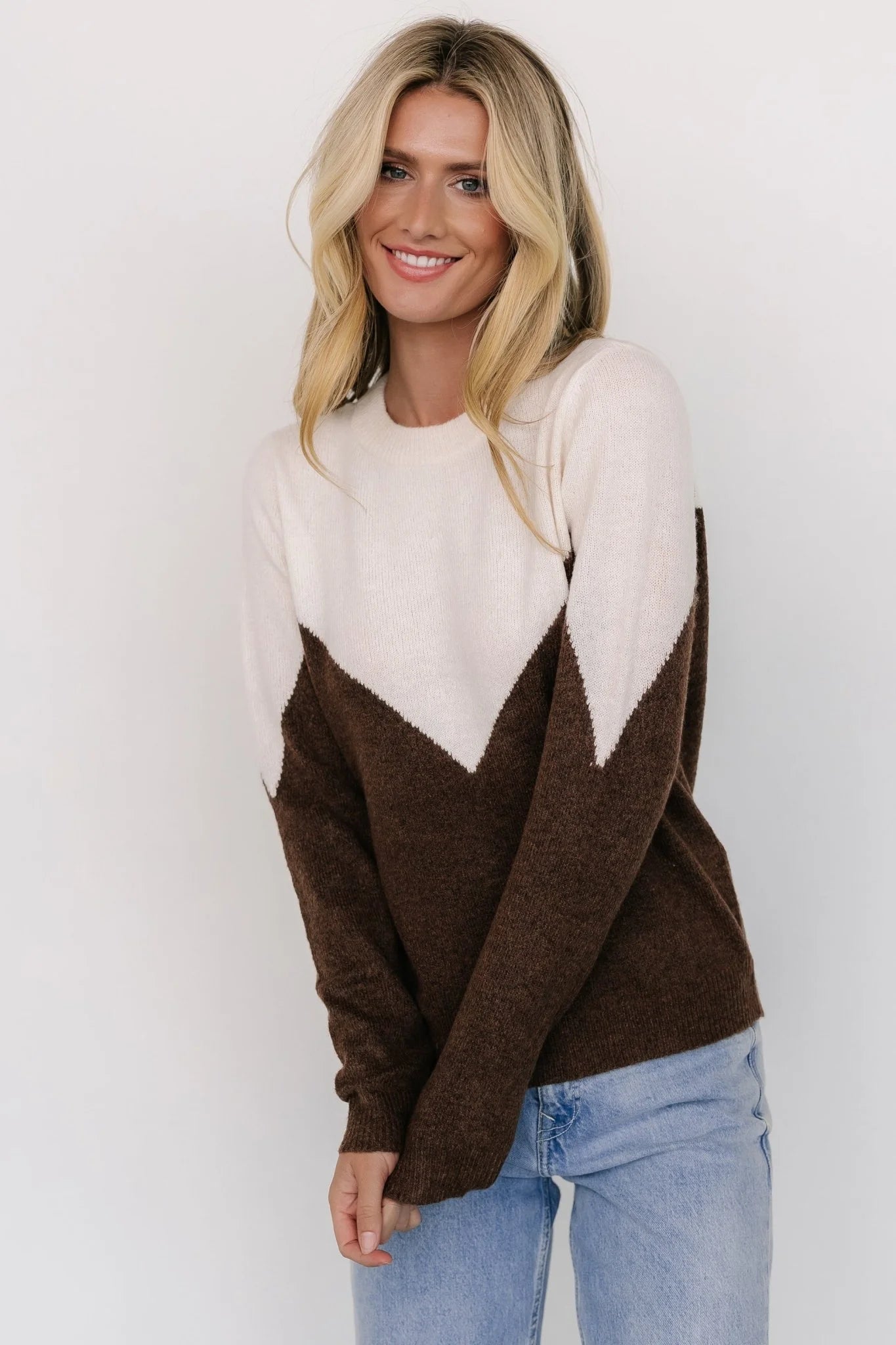 Tanner Sweater | Ivory + Brown