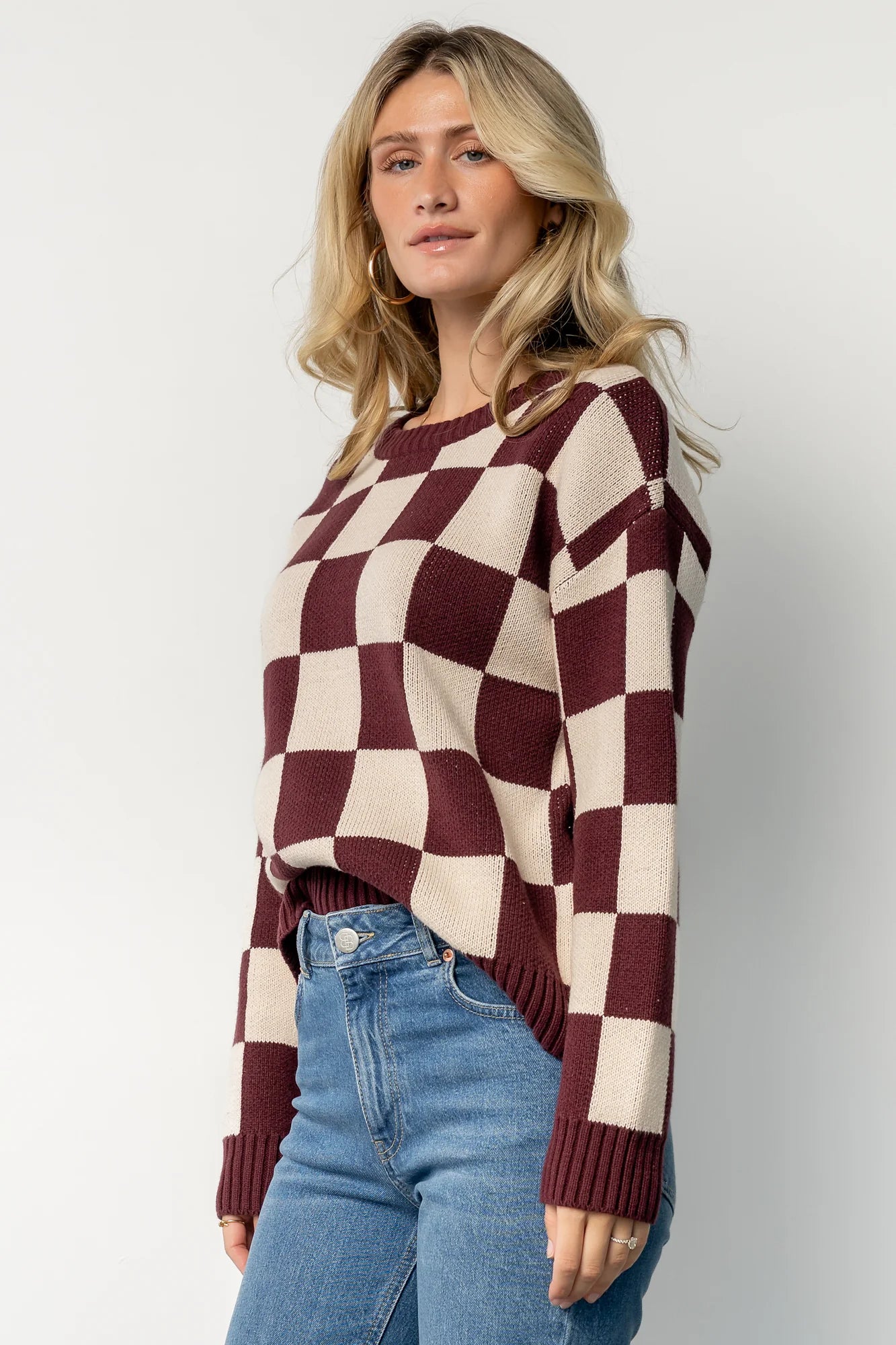 Quincy Checkered Sweater | Burgundy