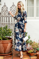 Marie Mock Neck Maxi Dress | Navy Floral