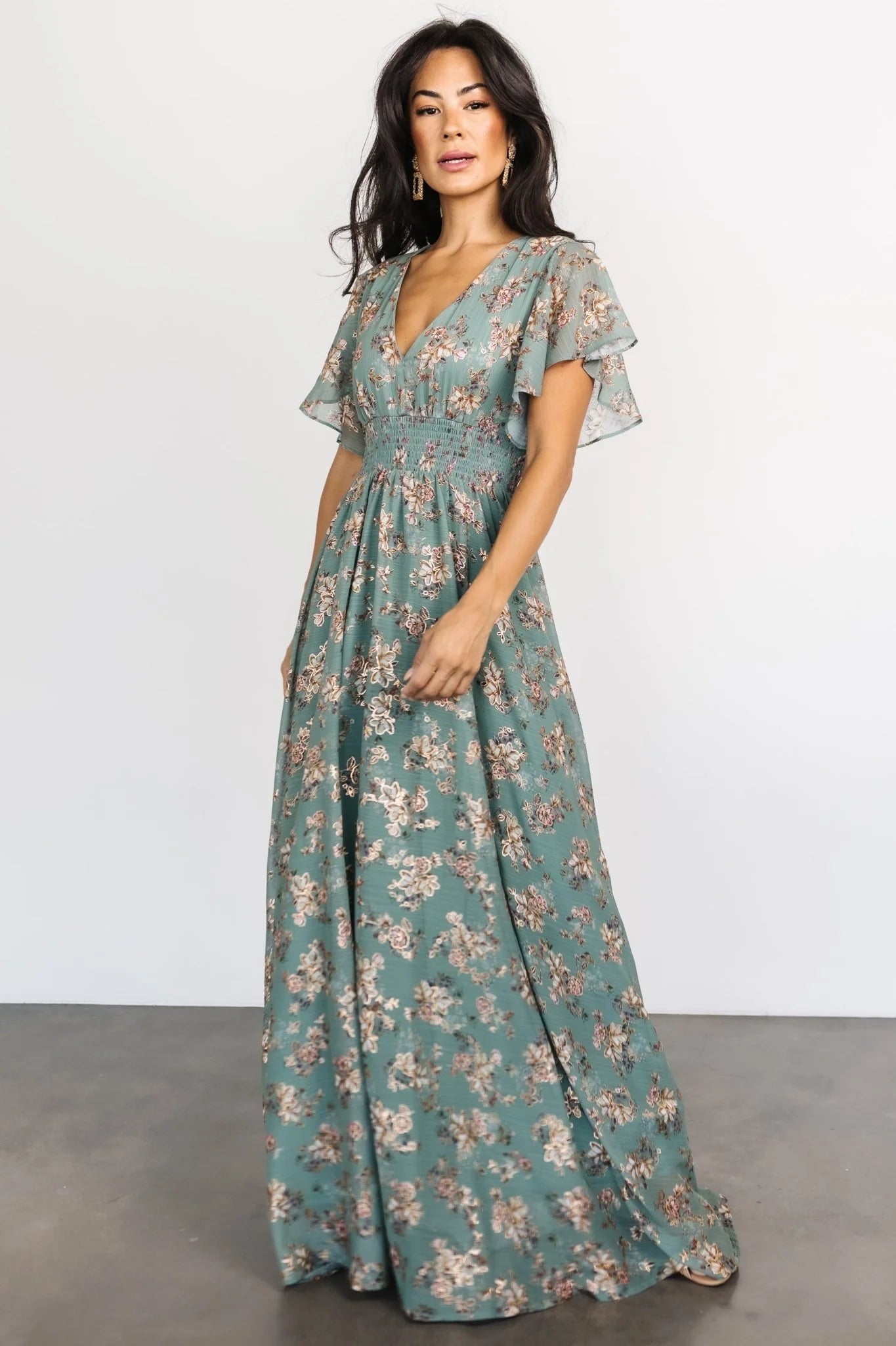 Lynlee Metallic Maxi Dress | Eucalyptus