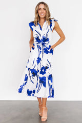 Blakely Button Dress | White + Cobalt
