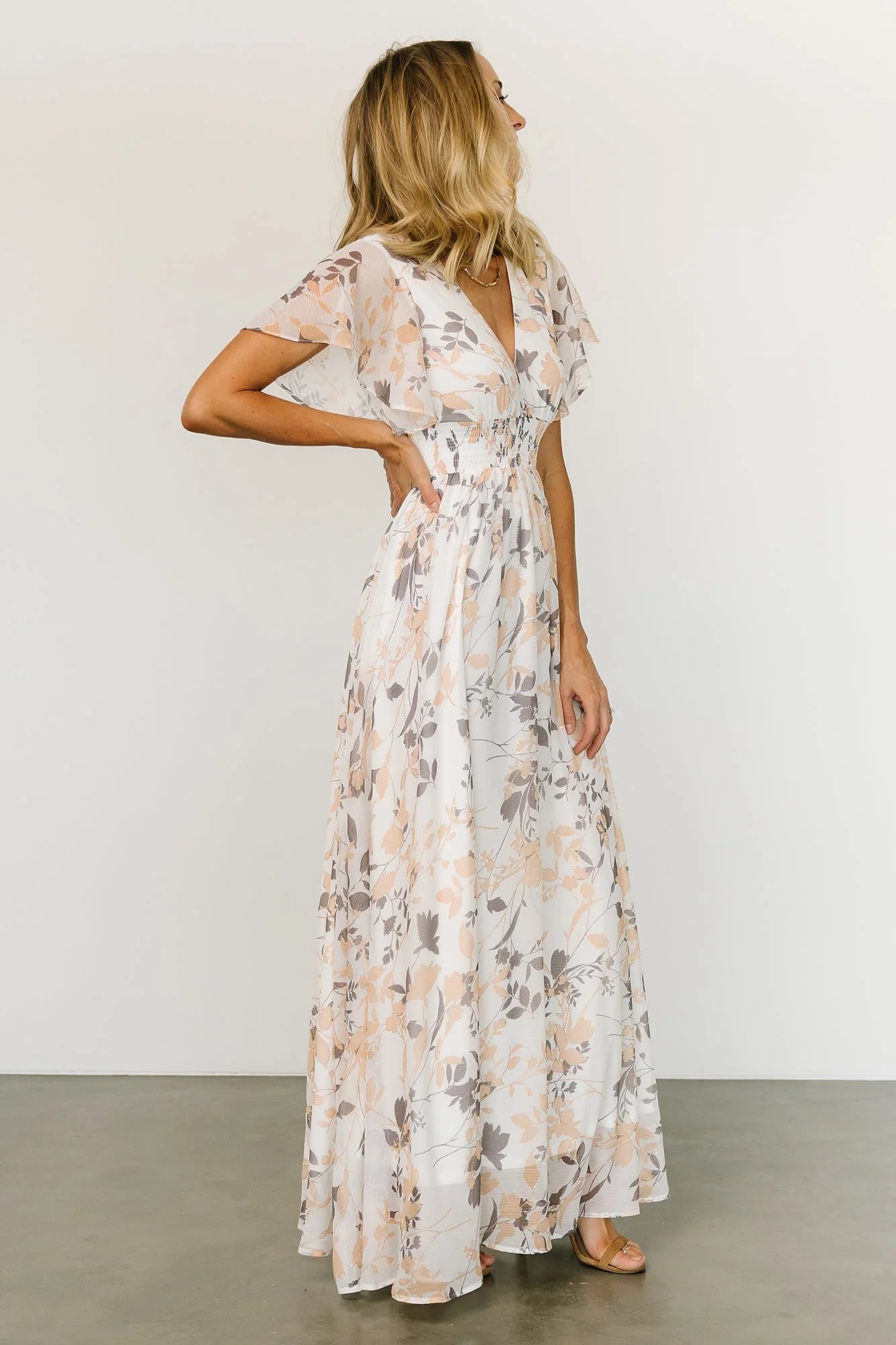 Lynlee Metallic Maxi Dress | Off White Print