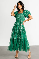 Doria Tulle Floral Maxi Dress | Green