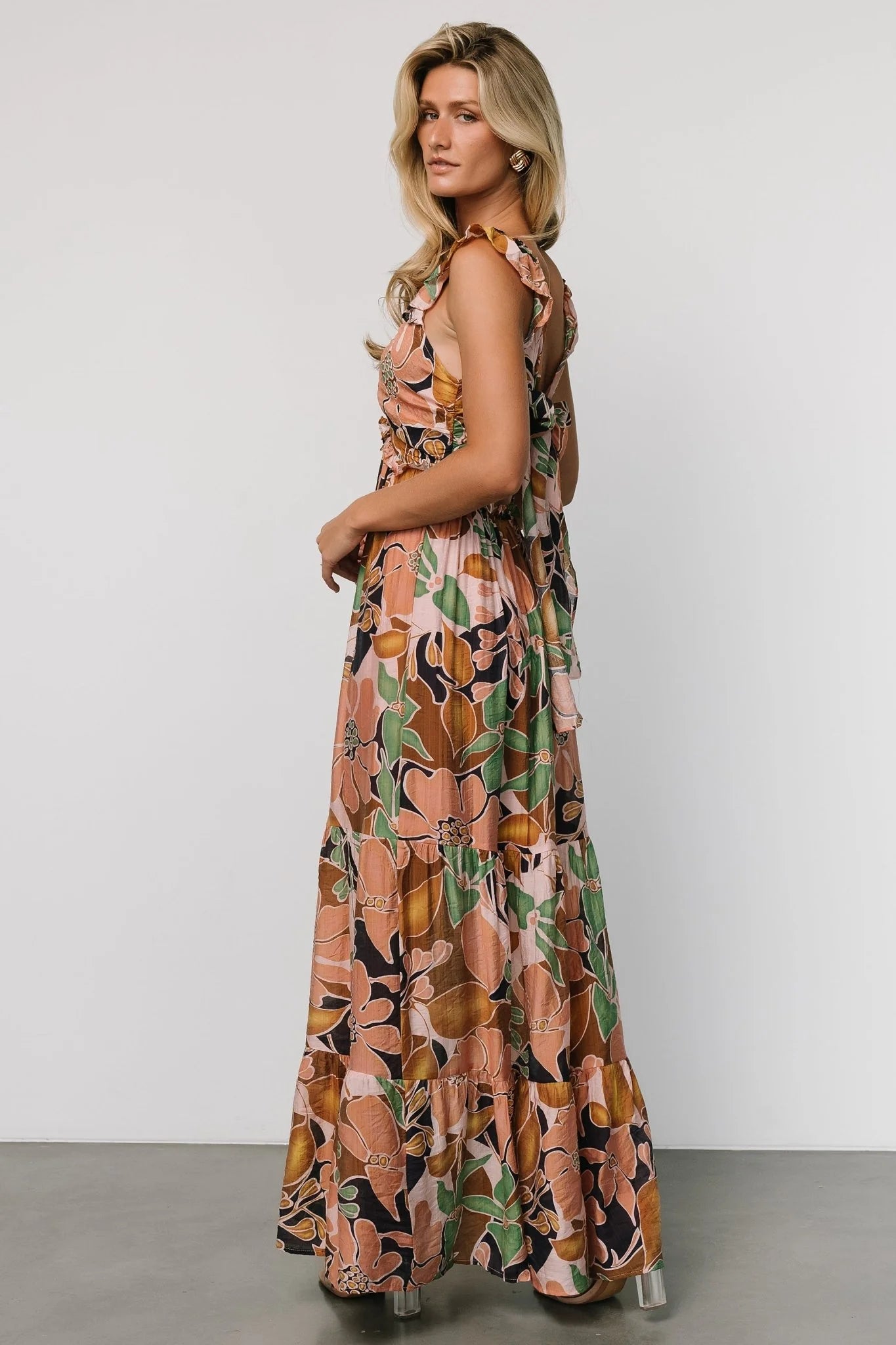 Nylah Back Tie Maxi Dress | Mocha Multi