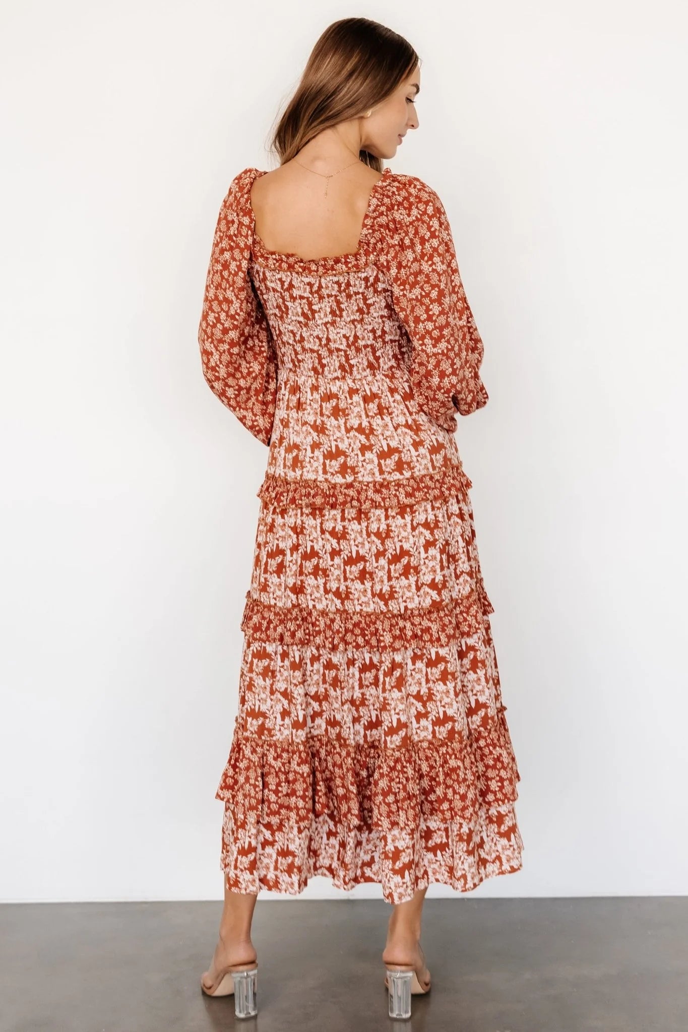 Dynah Tiered Dress | Rust +Cream Floral