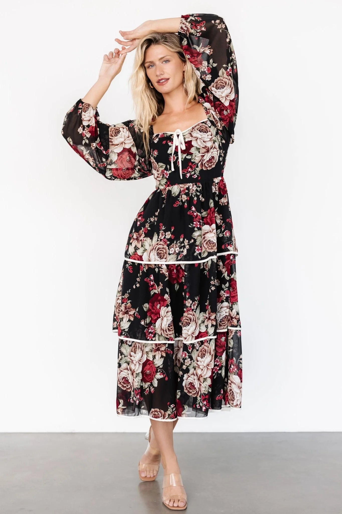 Viviana Tiered Dress | Black Floral