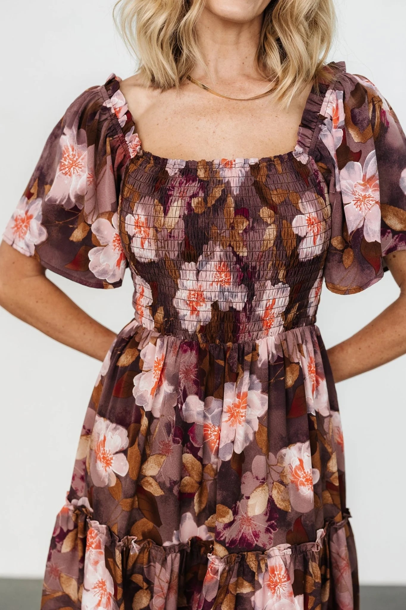 Southampton Smocked Maxi Dress | Brown Floral