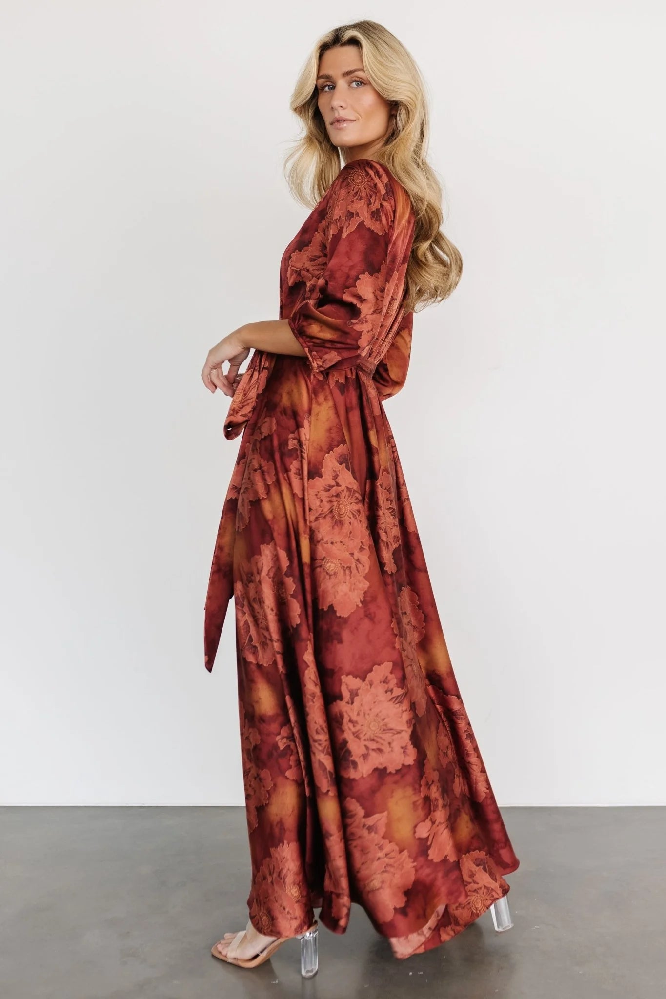 Paula Satin Maxi Dress | Terracotta Floral