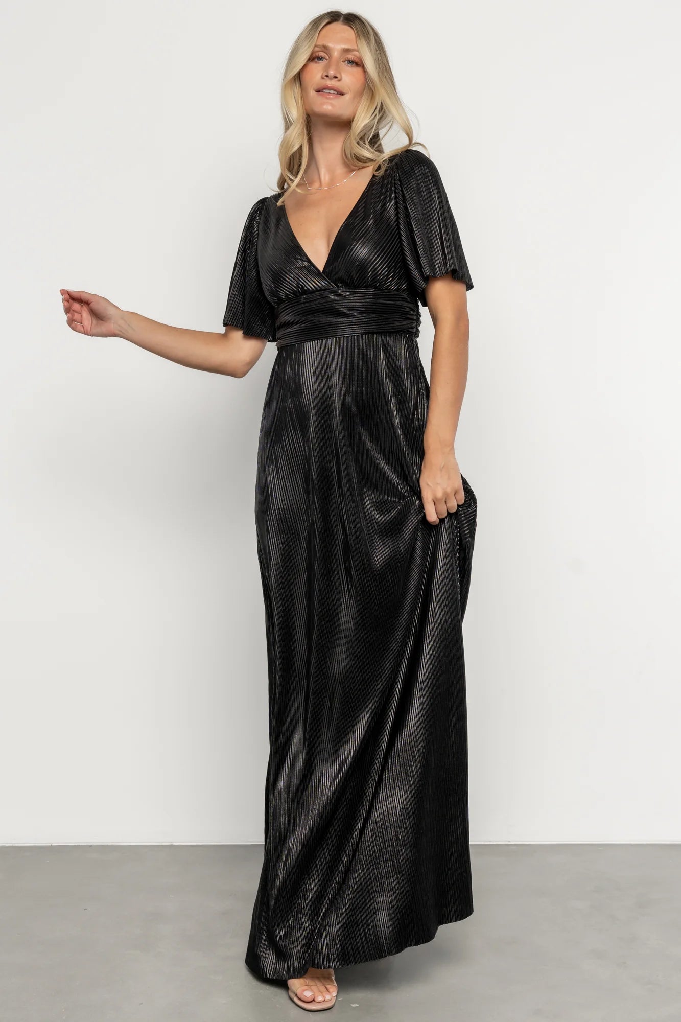 Venetian Pleated Gown | Black