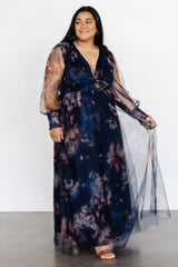 Layla Tulle Maxi Dress | Dark Blue Floral