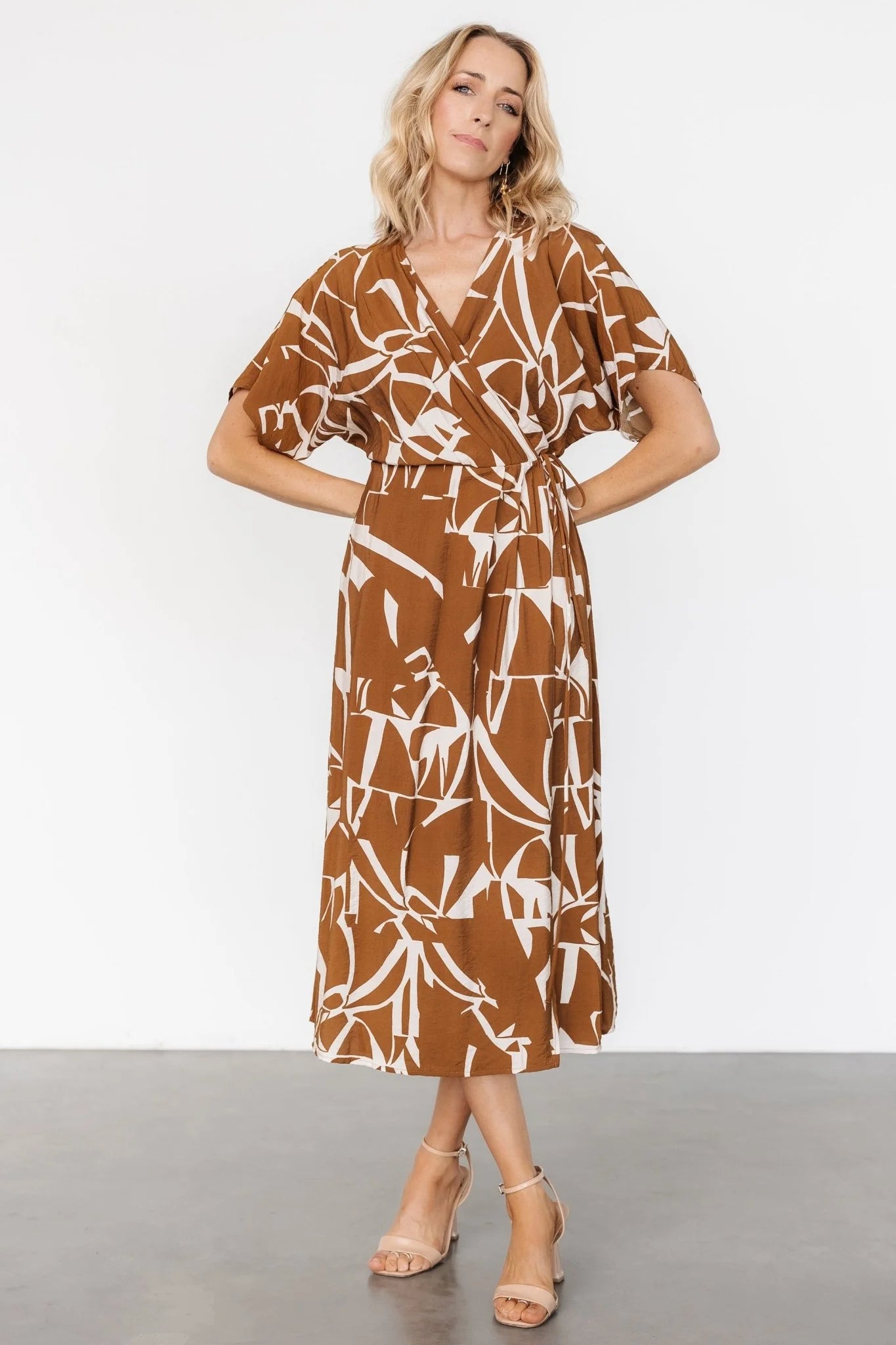 Fantino Faux Wrap Dress | Brown Print