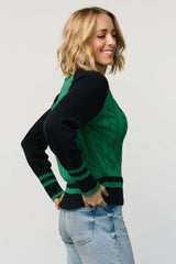 Marsha Cable Knit Sweater | Green + Navy