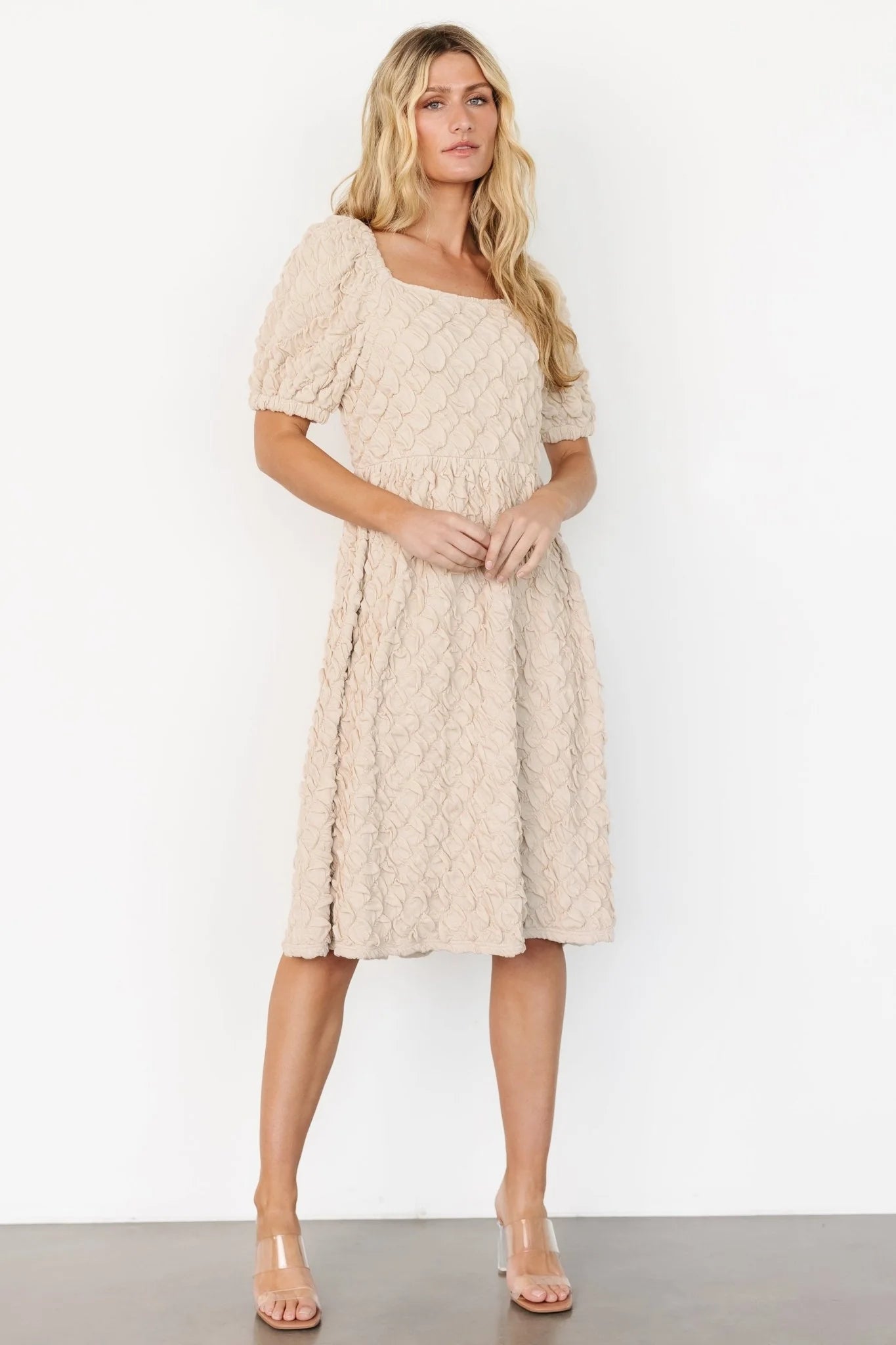 Keri Gathered Dress | Light Taupe
