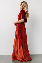 Meghan Velvet Wrap Maxi Dress | Terracotta