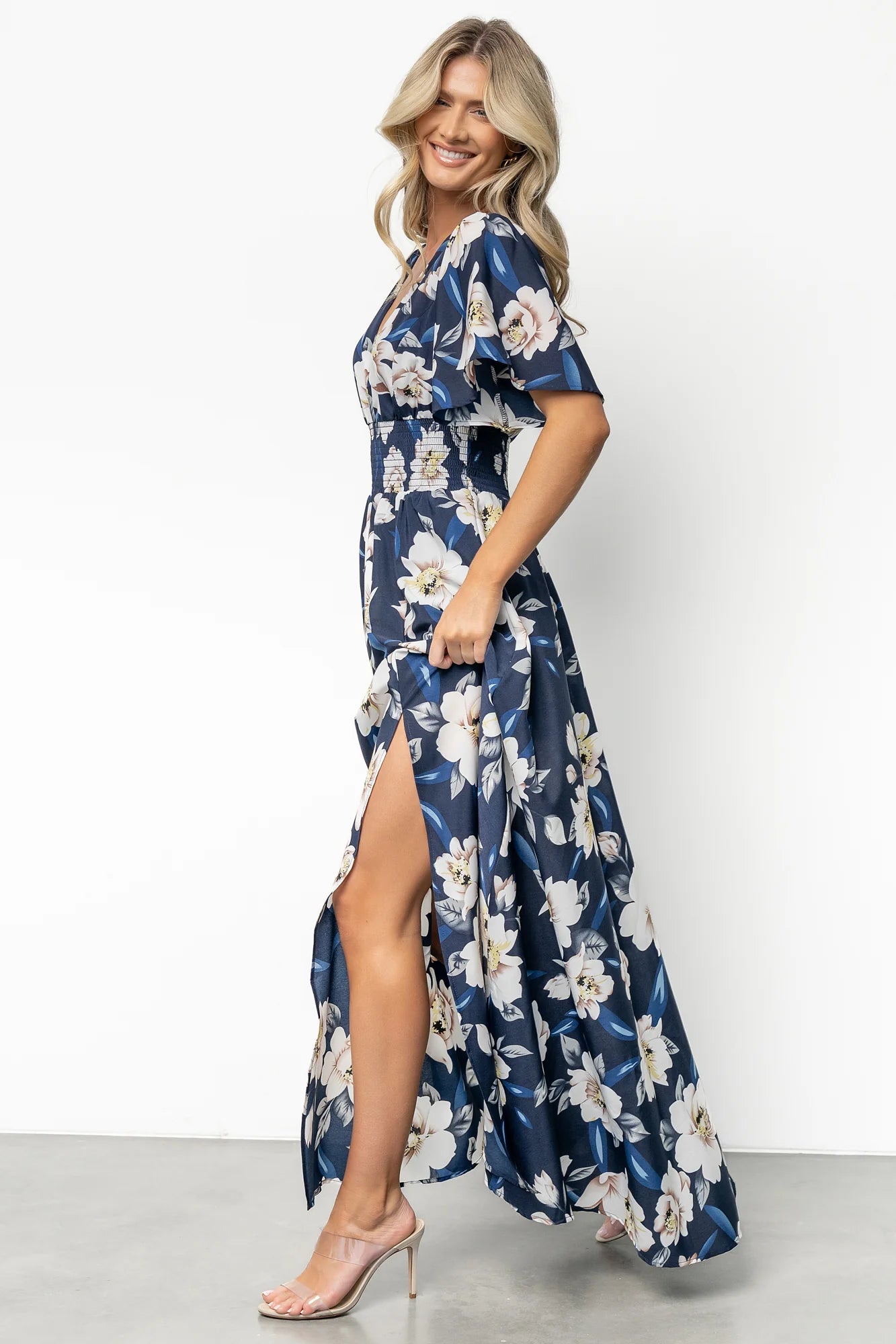 Verona Smocked Maxi Dress | Navy + White Floral