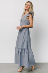 Hettie Button Maxi Dress | Blue Stripe