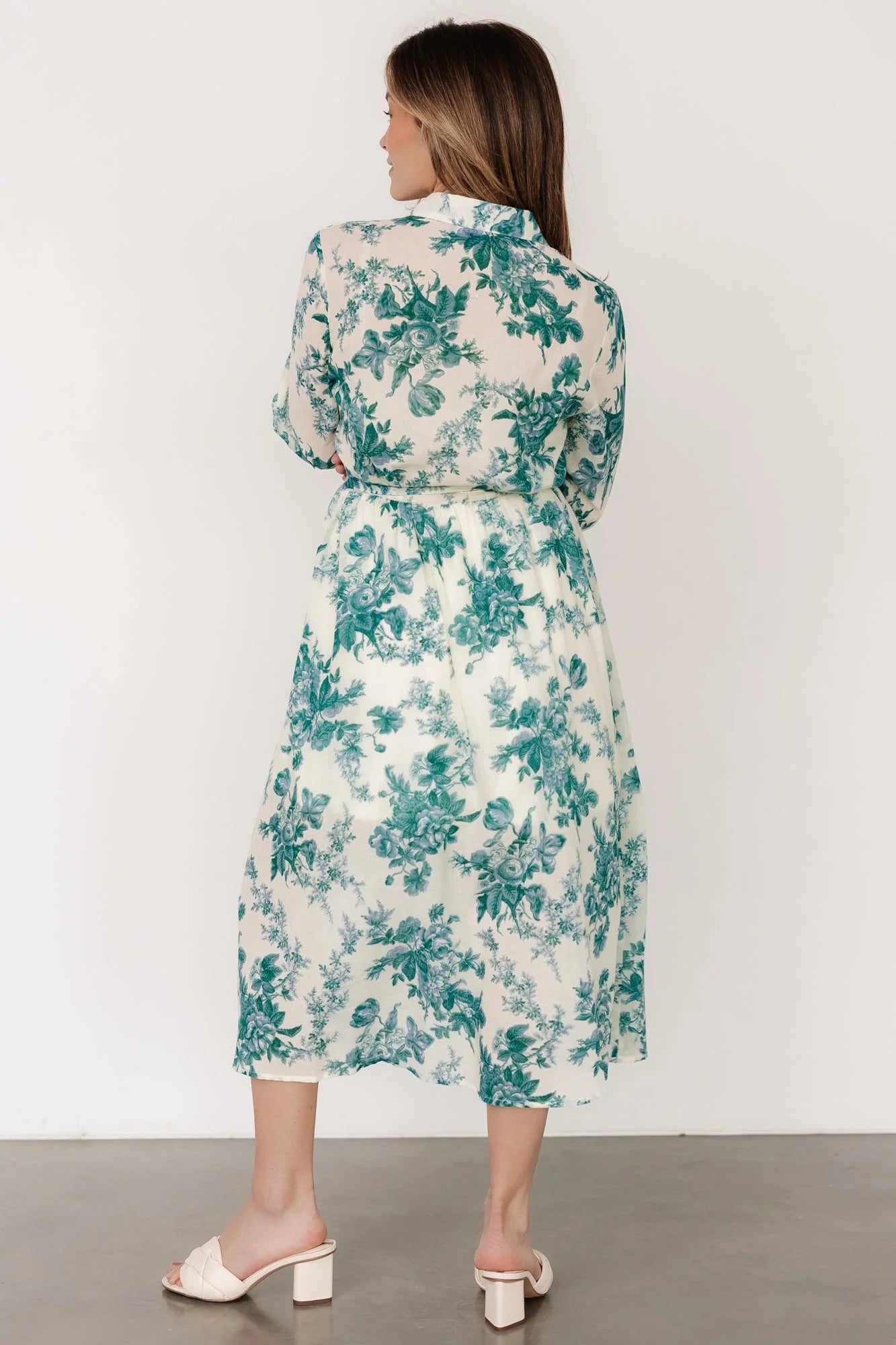 Eunice Button Midi Dress | Cream + Green Floral