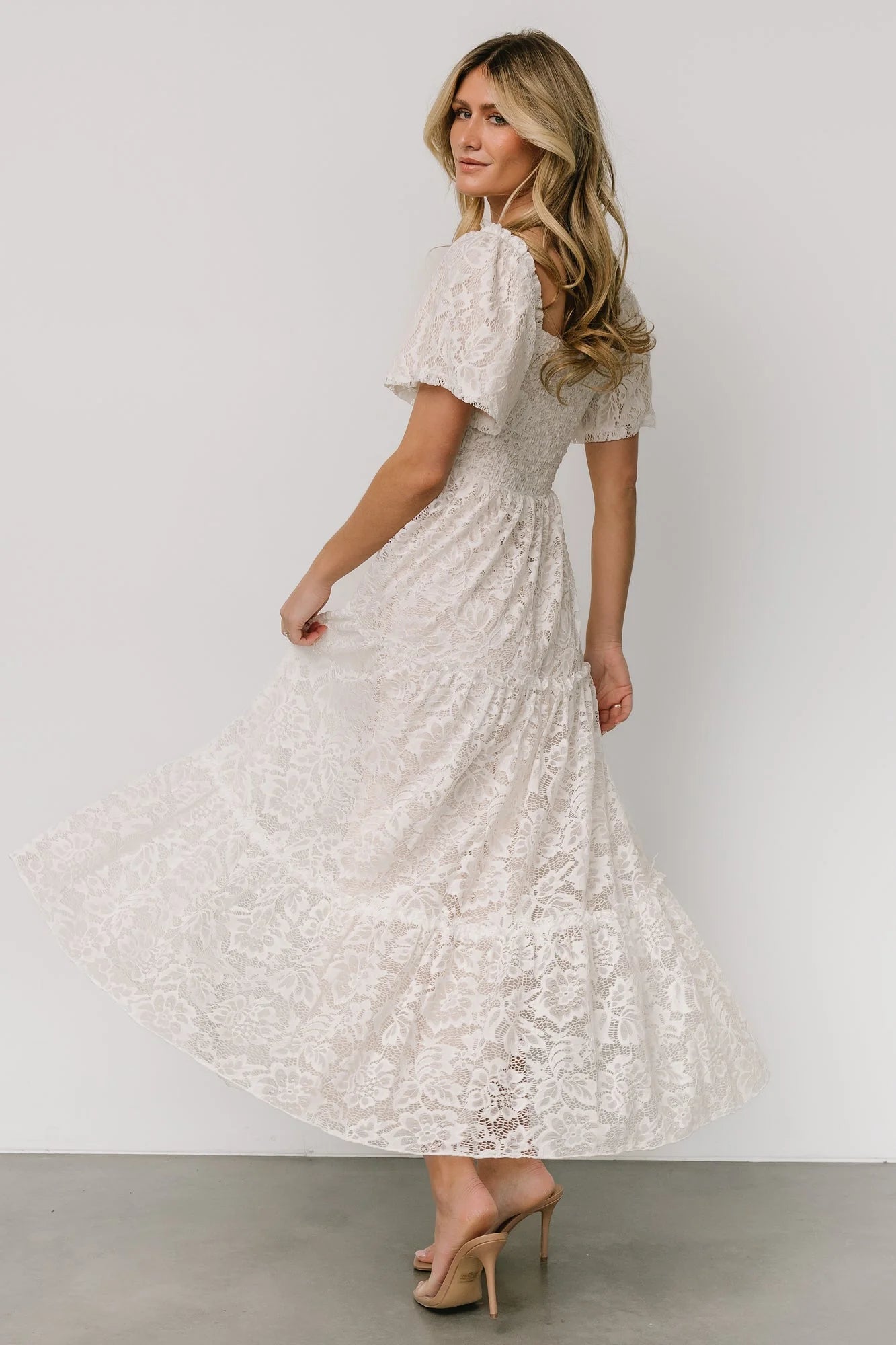Aspen Smocked Lace Maxi Dress | Off White