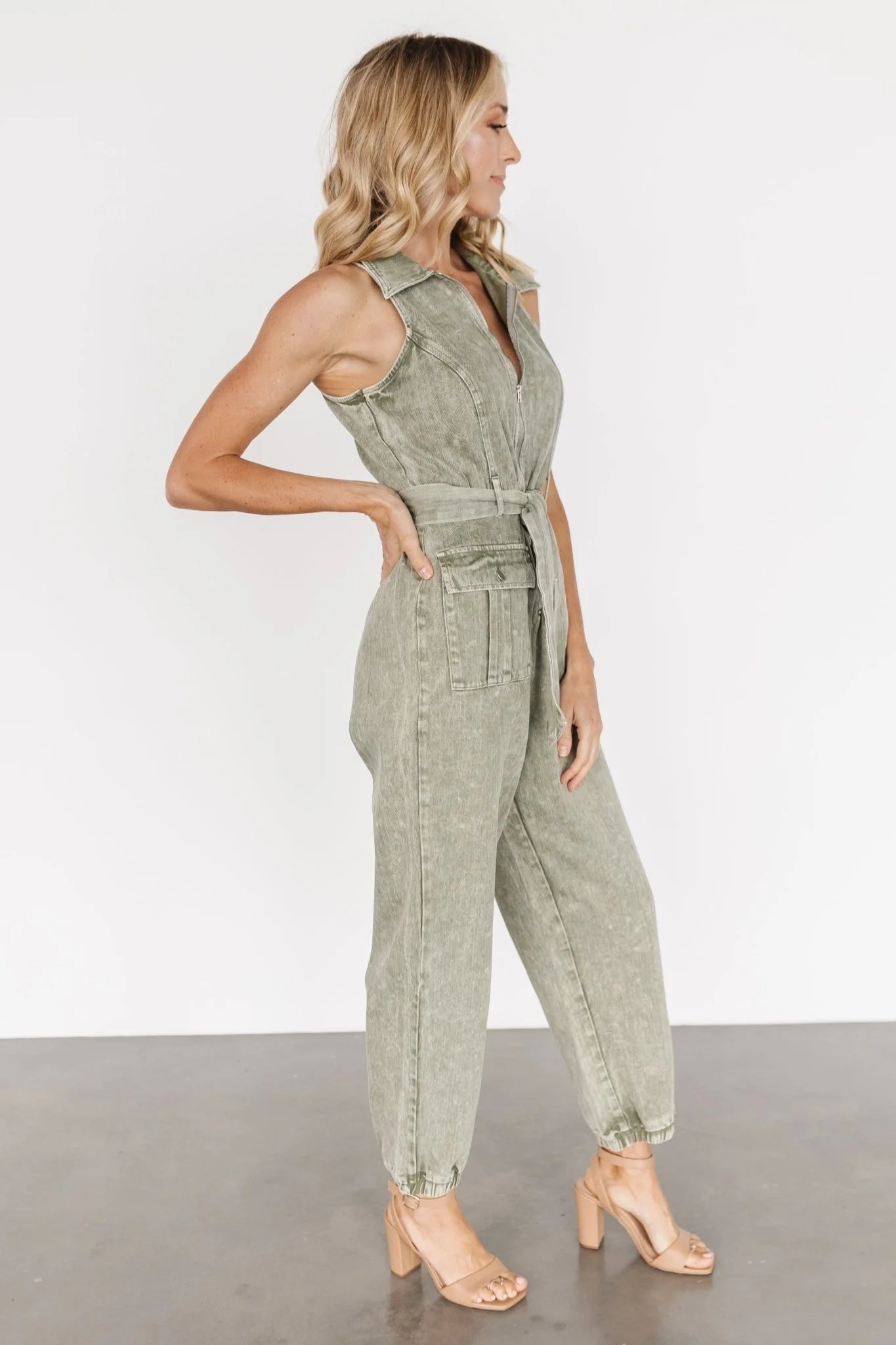Zahara Sleeveless Jumpsuit | Washed Olive